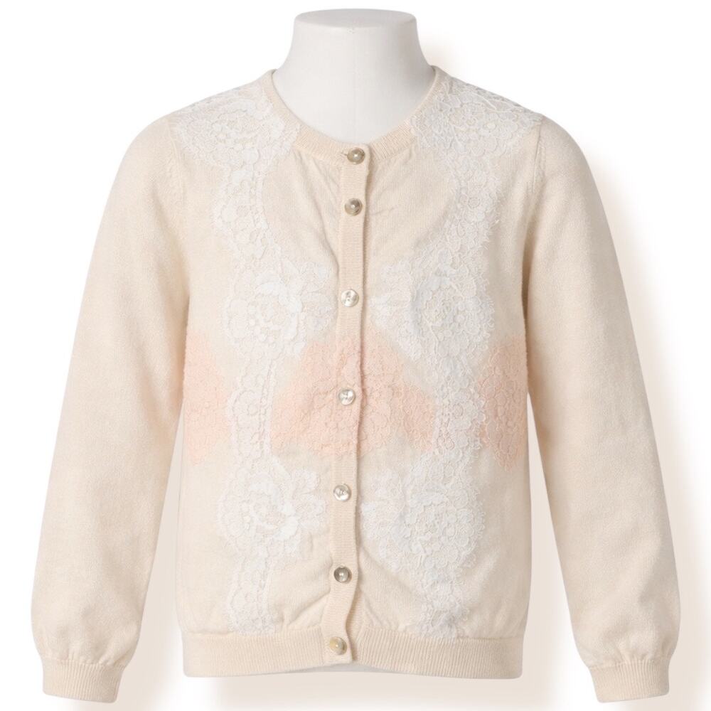 Dolce & Gabbana Girls Beige Cashmere Silk Lace Knit Cardigan Sweater Size 5
